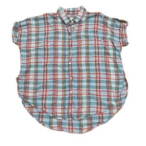 American Eagle Plaid Button Down Shirt Roll Tab Sleeves‎ Women's XS Casual Top